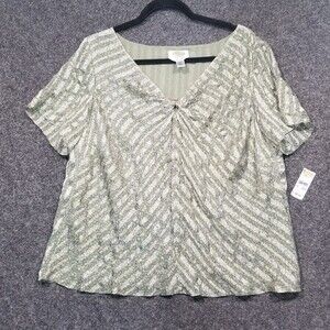 NEW Talbots sz 12 Silk Green Striped Cheetah Print short sleeve lined